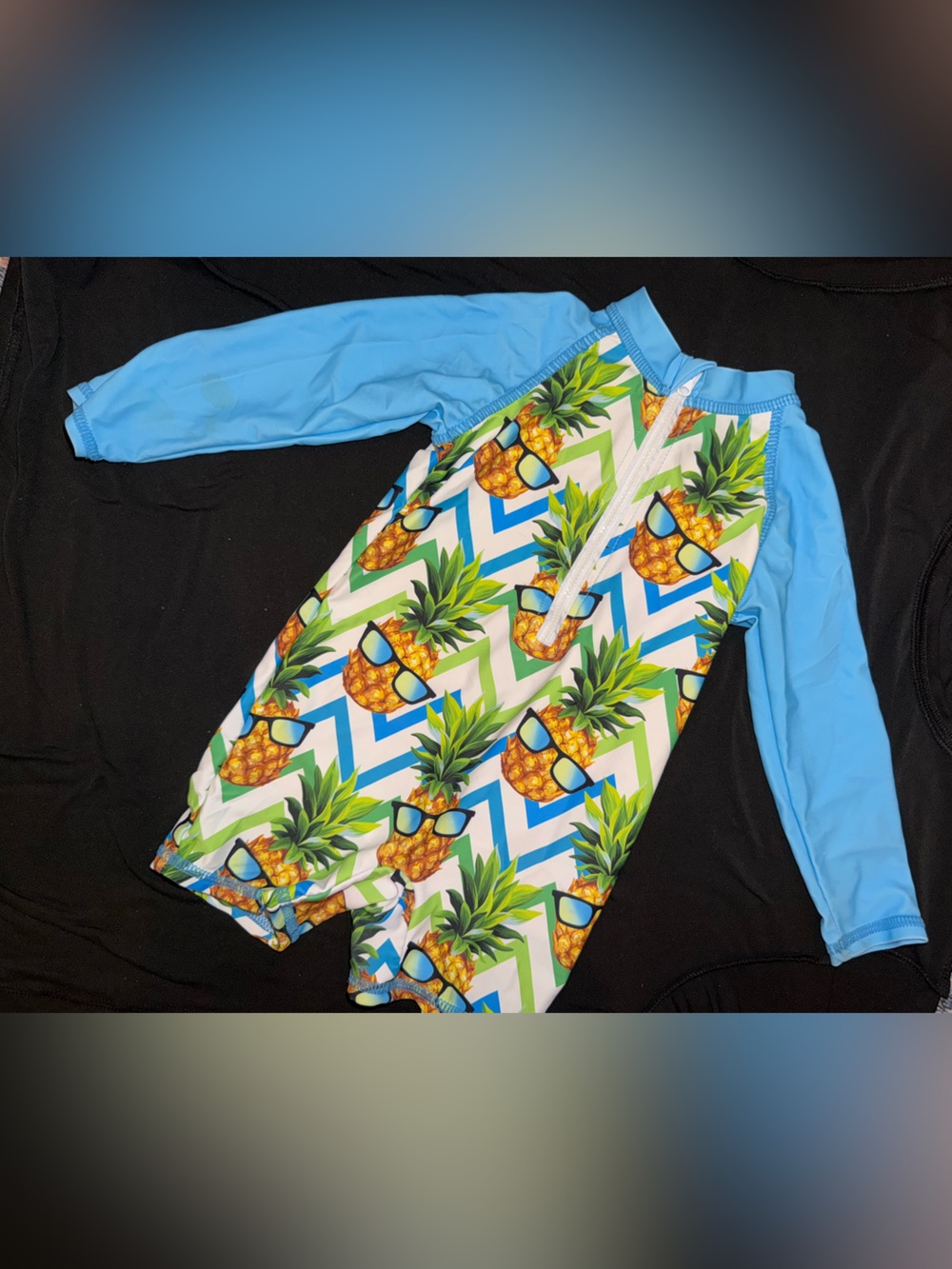 Kids Pineapple Print Rash Guard Swimsuit - Blue Long Sleeve